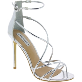 Steve Madden Damen stiletto sandalen hohem Absatz aus silbernem Kunstleder