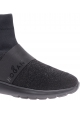 Hogan Hochelastische Damen Sneakers Schuhe aus schwarzem Leder und Stoff mit Glitzer