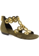 Barbara Bui Flache Damen sandalen aus hellbraunem Wildleder mit goldenen Nieten