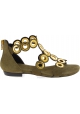 Barbara Bui Flache Damen sandalen aus hellbraunem Wildleder mit goldenen Nieten