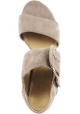 Stuart Weitzman Damen sandalen mit quadratischem Absatz aus taupefarbenem Wildleder