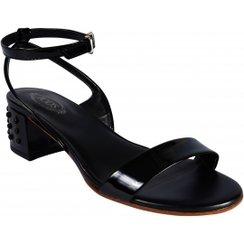 Tod's Sandale mit Absatz für Damen aus glänzendem, schwarzem Knöchelarmband