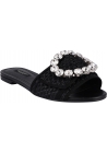 Dolce & Gabbana Flache Damen sandalen aus schwarzem Bast mit Kristallen