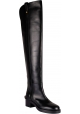 Valentino Damen-Overknee-Stiefel mit eckigem Absatz aus schwarzem Leder mit goldenem Logo