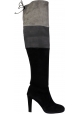 Stuart Weitzman Overknee-Stiefel mit Absatz für Damen aus schwarzgrauem Wildleder mit Schnürsenkeln