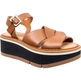 Clergerie Damen-Keil sandalen aus braunem Leder mit Schnallen verschluss