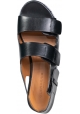 Clergerie Graue Damen-Slingback-Sandalen aus Raffiabast mit Keilabsatz aus schwarzem Leder