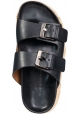 Clergerie Damen-Slip-On-Sandalen aus Bast mit Keilabsatz aus schwarzem Leder mit Schnallen
