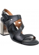 Clergerie Damen-Sandalen mit hohem Absatz aus Metall aus schwarzem Leder mit Schnallen verschluss