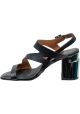 Clergerie Damen-Sandalen mit hohem Absatz aus Metall aus schwarzem Leder mit Schnallen verschluss