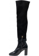 Stuart Weitzman Overknee-Stiefel aus schwarzem Leder und Wildleder mit Absatz und Reißverschluss