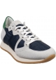 Philippe Model Niedrige Sneaker für Damen aus grauem Wildleder und blauem Stoff mit grünen Details
