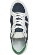 Philippe Model Niedrige Sneaker für Damen aus grauem Wildleder und blauem Stoff mit grünen Details