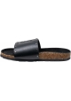 Saint Laurent Flache Damen-Sandalen zum Hineinschlüpfen aus schwarzem Leder mit gesticktem Logo auf dem Band
