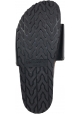 Saint Laurent Flache Damen-Sandalen zum Hineinschlüpfen aus schwarzem Leder mit gesticktem Logo auf dem Band
