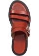 Sartore Flache Damen-Sandalen zum Hineinschlüpfen mit terrakottafarbenen Lederbändern und silberner Schnalle