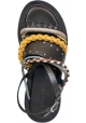SartoreFlache Damen sandalen aus schwarzem Leder und mehrfarbigem geflochtenem Seil mit Schnallen verschluss