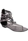 Barbara Bui Niedrige Gladiator-Zehensandalen für Damen aus silbernem Leder mit Reißverschluss hinten