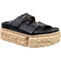 Clergerie Damen-Slip-On-Sandalen aus Bast mit Keilabsatz aus schwarzem Leder mit Schnallen