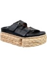 Clergerie Damen-Slip-On-Sandalen aus Bast mit Keilabsatz aus schwarzem Leder mit Schnallen
