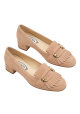 Tod's Damen pumps mit niedrigem Absatz aus beigem Wildleder mit Horsebit und Fransen
