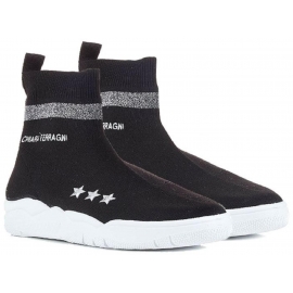 Chiara Ferragni schwarz gestrickte High-Top-Sneaker-Schuhe