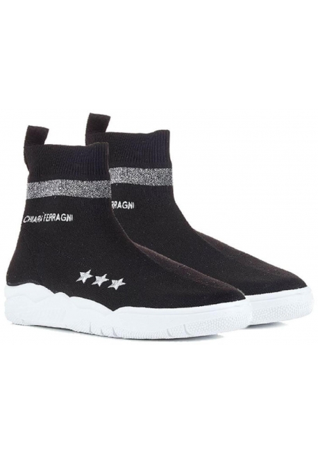 Chiara Ferragni schwarz gestrickte High-Top-Sneaker-Schuhe