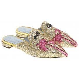 Chiara Ferragni Flats spitzen Pantoletten aus Gold mit Glitzer