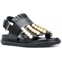 Flache Sandalen von Marni aus schwarzem Leder mit Perlen