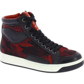 Prada Niedrige Sneakers schuhe für Frauen aus rotem/schwarzem leder stoff
