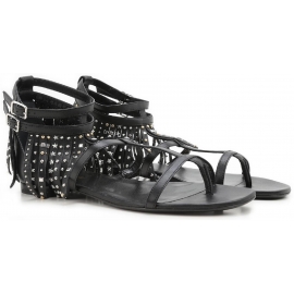 Saint Laurent Wohnungen Sandalen Schwarz Leder Fransen